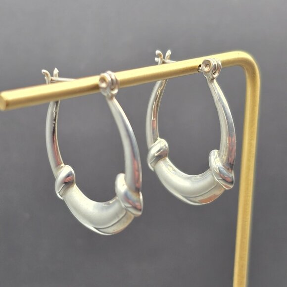 VTG Sterling Silver 925 Puffy Hoop Earrings 1.25" Knot Detail Hinged Closure - Picture 5 of 9